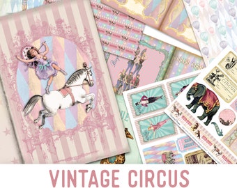 Vintage Circus Journal Kit, Printable Journal, Junk Journal Diy, Journal Pages, Pink Journal, Vintage Journal Kit Circus Journal Pack 002011