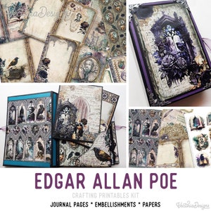 Edgar Allan Poe Junk Journal Kit Edgar Allan Poe Crafting Printables Kit Poe Embellishments Printable Paper Poe Craft Kits Tutorial 002921