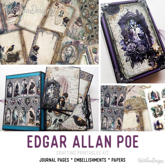 Edgar Allan Poe Large Junk Journal Kit (Standard) - Printable Pages, Papers and Embellishments for Crafting - 002921