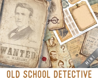 Old School Detective Crafting Printables Kit MINI, Detective Junk Journal Kit Vintage Journal Kit Embellishments Paper Pack Craft Kit 003120