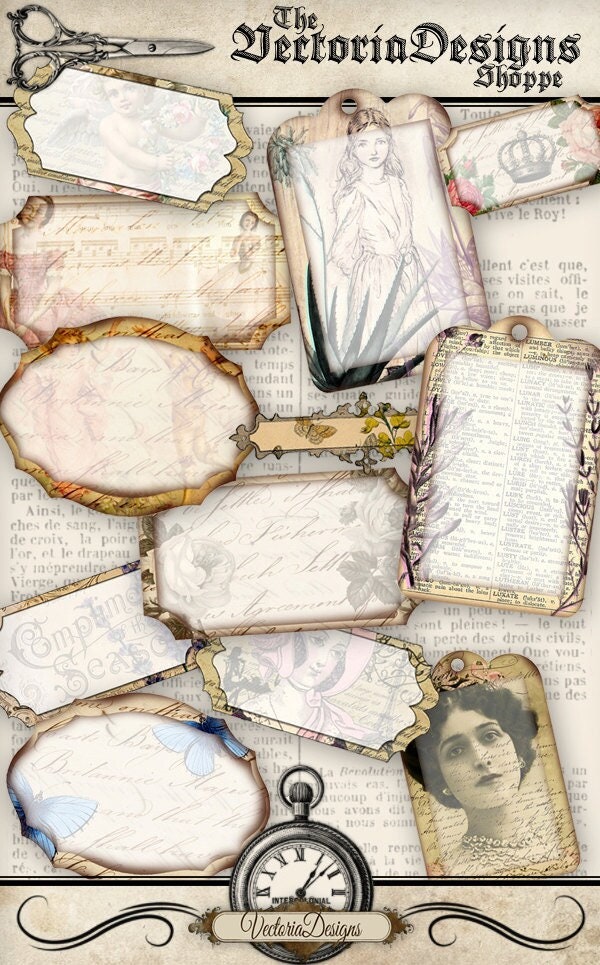 Vintage Black Labels Printable Labels Shabby Elegant Decor Digital 