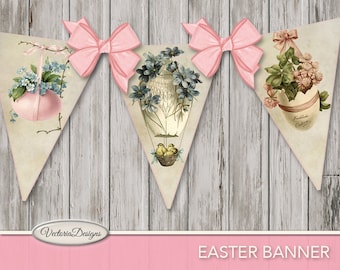 Printable Easter Banner Bunting, Easter Decoration, Easter Downloadable, Easter Digital Banner, Spring Easter Sign, Easter Vintage 000722