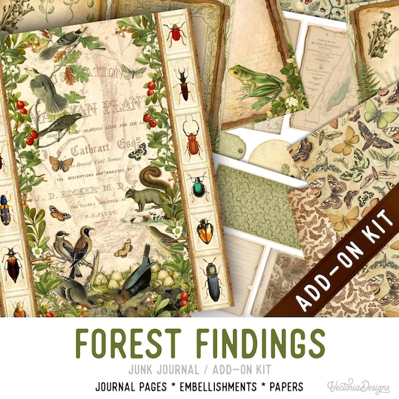 Forest Findings Junk Journal Kit ADD-ON, Printable Craft kit with Journal Pages, Embellishments and Papers - 003478