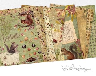 Nuts About Nuts Paper Pack, Squirrel Paper Pack, Fall Paper Pack, Autumn, Digital Paper Pack, Scrapbook Paper Pack, Decorative Paper 002177