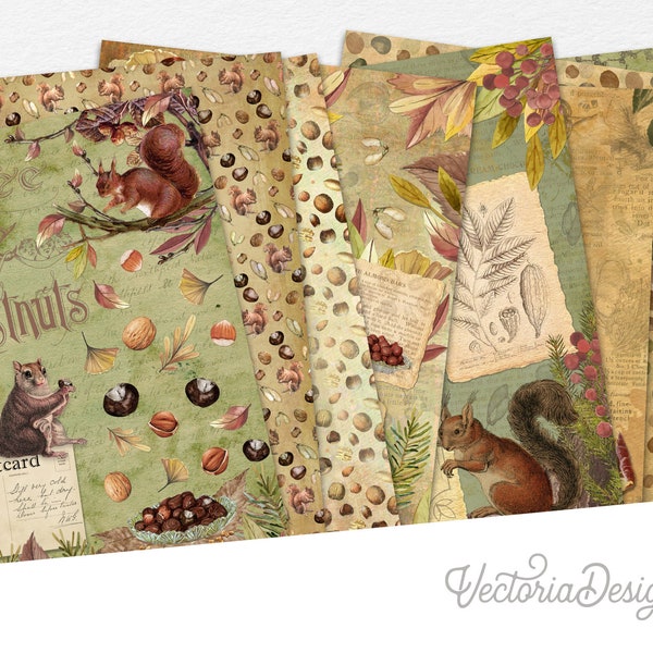 Nuts About Nuts Paper Pack, Squirrel Paper Pack, Fall Paper Pack, Autumn, Digital Paper Pack, Scrapbook Paper Pack, Decorative Paper 002177