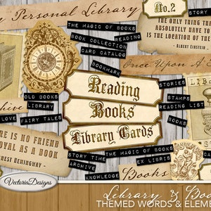 Library Scrapbooking, Printable Junk Journal, Ephemera Digital, Library Decoration, Journal Words, Embellishments, Library Gift Digis 001768