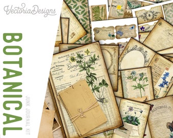 Botanical Junk Journal Kit, Printable Journal Kit, DIY Kit, Herbs Journal Kit, Cottagecore Scrapbook Paper Kit, Journaling Paper 001961