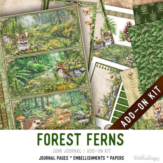 Forest Ferns Kit ADD-ON, Printable Craft kit with Journal Pages, Embellishments and Papers - 004022