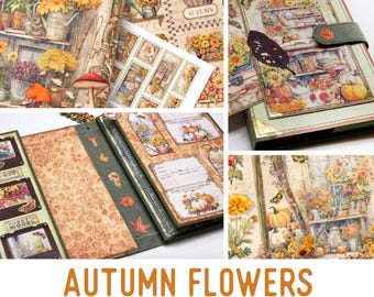Autumn Flowers Junk Journal Kit, Autumn Crafting Printables Kit Autumn Embellishments Printable Paper Autumn Craft Kit Craft Tutorial 003223