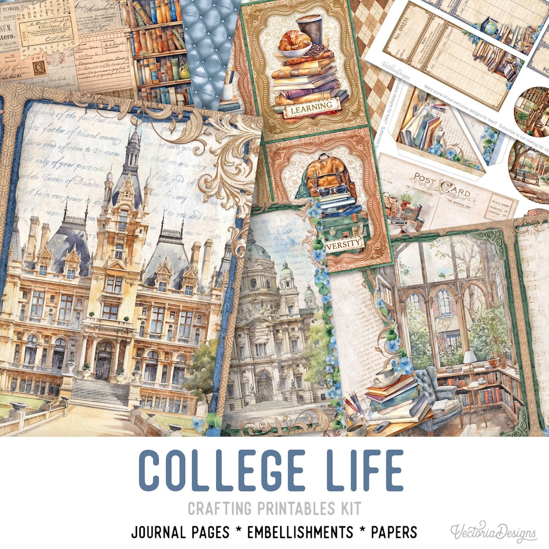 College Life Large Junk Journal Kit, College Crafting Printables College Embellishments College ...