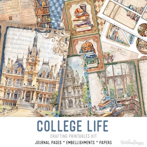 College Life Large Junk Journal Kit, College Crafting Printables College Embellishments College Printable Paper College Junk Journal 003384