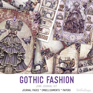 Gothic Fashion Junk Journal Kit, Printable Junk Journal Kit Gothic Embellishments Gothic Junk Journal Papers Craft kit Gothic Fashion 003134