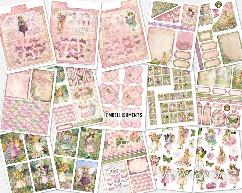 Spring Fairies DELUXE Crafting Printables Kit, Fairy Junk Journal, Fairy Embellishments, Spring, Printable Journal, Journal Spring 002923 image 4