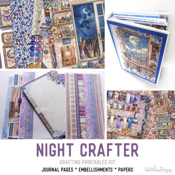 Night Crafter Junk Journal Kit (Standard) - Printable Pages, Papers and Embellishments for Crafting - 003749