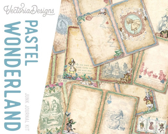 Pastel Wonderland Journal Pages, Alice in Wonderland, Printable Journal, Mini Journal Kit, Junk Journal, Papercraft, DIY Downloads - 002532