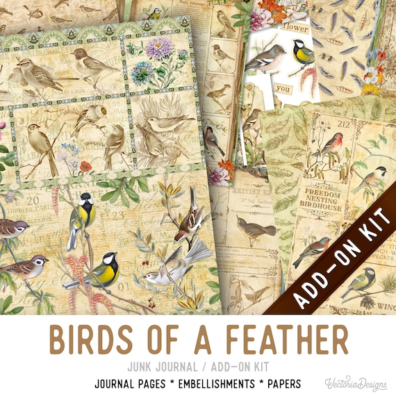 Birds of a Feather Junk Journal Kit, Printable Pages, Embellishments (Add-On) - 003278