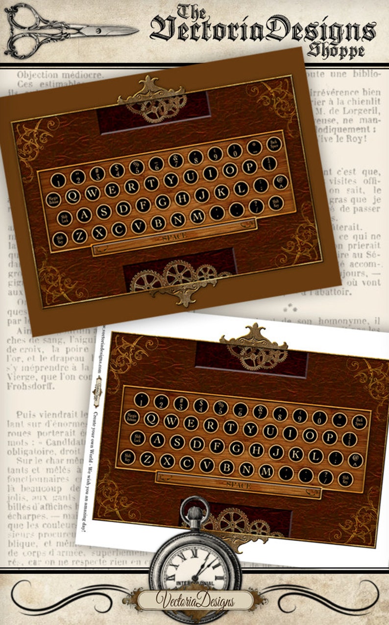 Steampunk Keyboard Printable instant download Digital Collage Sheet 000673 image 1