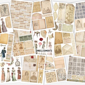 Pride and Prejudice Junk Journal Kit, Jane Austen Junk Journal Kit, Vintage Ephemera, Journal Supplies, Embellishments, Scrapbooking 002368 image 3