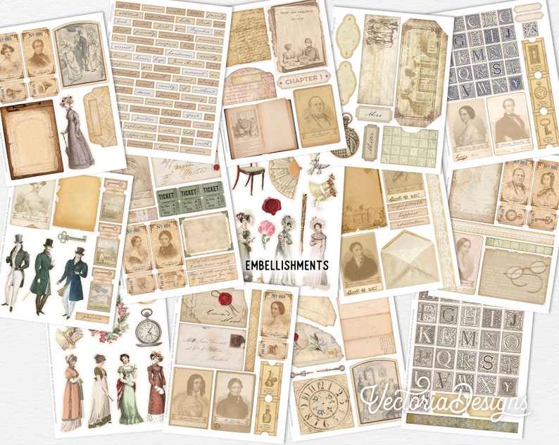 Pride and Prejudice Junk Journal Kit, Jane Austen Junk Journal Kit, Vintage Ephemera, Journal Supplies, Embellishments, Scrapbooking 002368 image 3