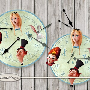 Alice in Wonderland Clocks Printable Party Decor Diy Paper Crafting ...