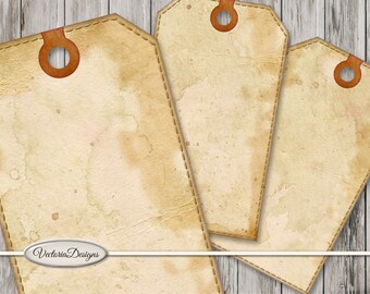 Grunge Tags mit Stichen druckbare Tags Papier Scrapbooking Handwerk sofortiger Download digitale Collage Blatt - 001463