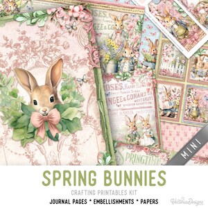 Spring Bunnies Junk Journal Kit MINI, Bunny Crafting Printables Kit Bunny Embellishments Printable Paper Bunny Craft Kit Bunny Crafts 003332
