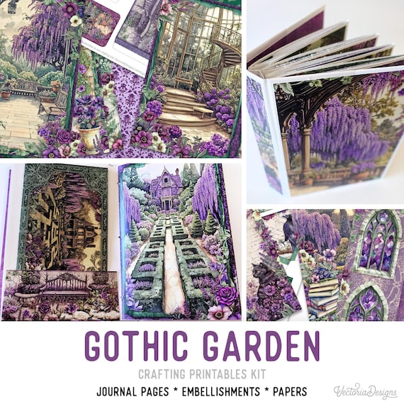 Gothic Garden Junk Journal Kit (Standard) - Printable Pages, Papers and Embellishments for Crafting - 003791