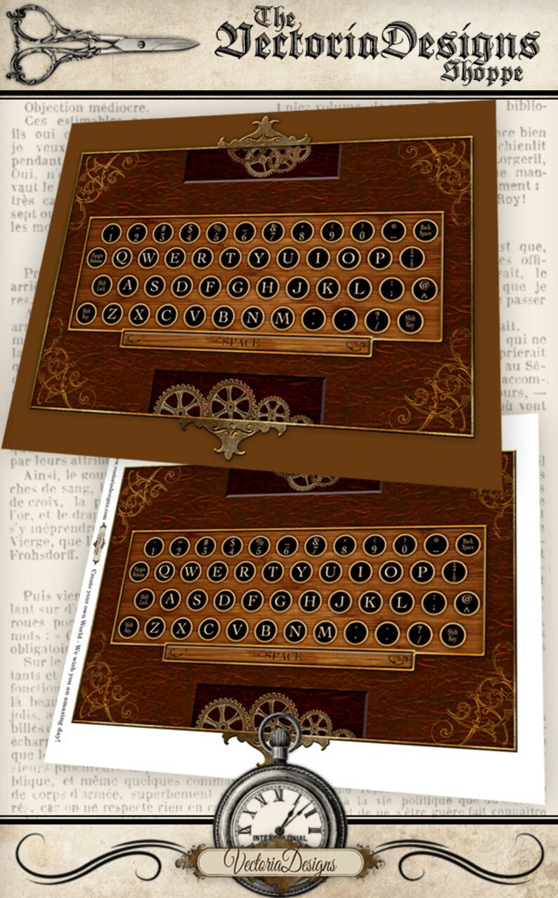 Steampunk Keyboard Printable instant download Digital Collage Sheet 000673 image 2