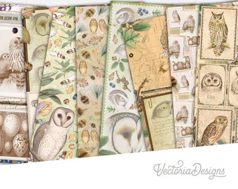 The Owl Watcher Paper Pack, Animal Decorative Paper, Vintage Printable Paper Pack, Dark Academia, Junk Journal,Digital Paper Download 002185