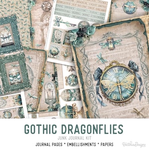 Gothic Dragonflies Junk Journal Kit, Gothic Printable Junk Journal Kit Dragonflies Embellishments Junk Journal Papers Craft kit - 003153