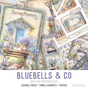 Bluebells Junk Journal Kit MINI, Blue Flowers Crafting Printables Kit Bluebells Embellishments Printable Paper Craft Kit Craft - 003257