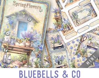 Bluebells Junk Journal Kit MINI, Blue Flowers Crafting Printables Kit Bluebells Embellishments Printable Paper Craft Kit Craft - 003257
