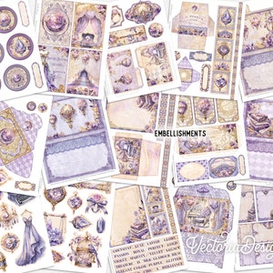 Purple and Gold Junk Journal Kit DELUXE, Purple Gold Crafting Printables Kit Purple Embellishments Printable Paper Craft Kit Tutorial 003318 image 4
