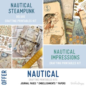 Nautical Offer, Nautical Printables, Printable Papers, Junk Journal kit, Journal Pages, Nautical Ephemera, Craft Kit - 002948