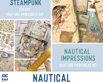 Nautical Offer, Nautical Printables, Printable Papers, Junk Journal kit, Journal Pages, Nautical Ephemera, Craft Kit - 002948