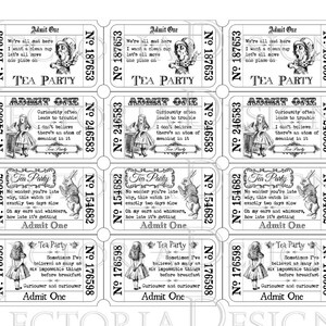 Alice In Wonderland Tickets, Tea Party Tickets, Alice Decoration, Tea Party Invitations, Tickets Digital, Paper Tickets Ephemera 000396 image 4