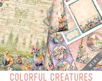 Cute Animals Junk Journal Kit Colorful Creatures MINI Crafting Printables Kit Animals Embellishments Printable Paper Craft Kits 003028