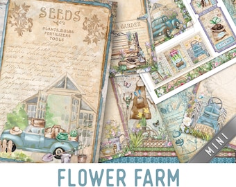 Flower Farm MINI Crafting Printables Kit Printable Flower Farm Junk Journal Kit Floral Embellishments Printable Craft Kit Scrapbook - 002934