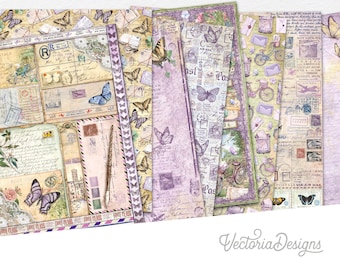 Letters & Butterflies Paper Pack Mail Paper Pack Shabby Paper Printable Paper Pack Shabby Crafting Paper Printable Paper Junk Journal 002960