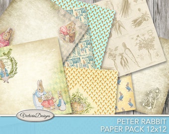 Peter Rabbit Paper Pack junk journal pages printable 12 x 12 inch paper crafting scrapbooking instant download digital sheet - VDPABP1743