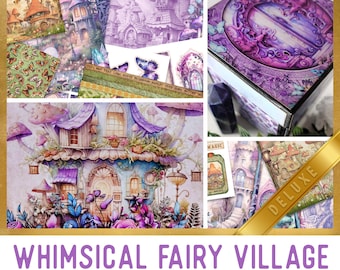 Whimsical Fairy Village Junk Journal Kit DELUXE, Fairy Houses Crafting Printables Kit Embellishments Printable Paper Craft Tutorial - 003303