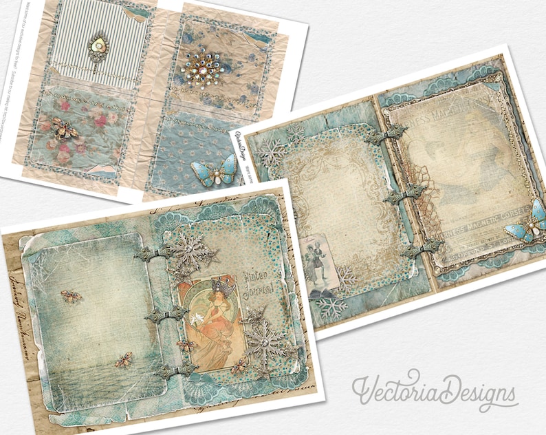 Winter Junk Journal Kit, Printable Journal, Diy Kit, Digital Paper, Digital Journal Kit, Winter Journal, Digital Download, Scrapbook 001894 image 3