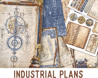 Industrial Plans Junk Journal Kit, Industrial Junk Journal Kit