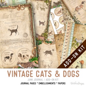 Vintage Cats & Dogs Junk Journal Kit ADD-ON, Printable Junk Journal Pages Printable Junk Journal Kit Craft kits Vintage Junk Journal 003279