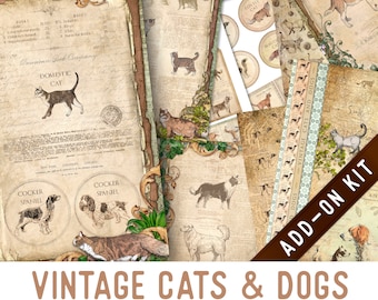 Vintage Cats & Dogs Junk Journal Kit ADD-ON, Printable Junk Journal Pages Printable Junk Journal Kit Craft kits Vintage Junk Journal 003279