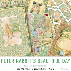 Peter Rabbit's Beautiful Day Crafting Printables Kit, Printable Journal Kit, Journal Ephemera, Scrapbook Journal, 002351