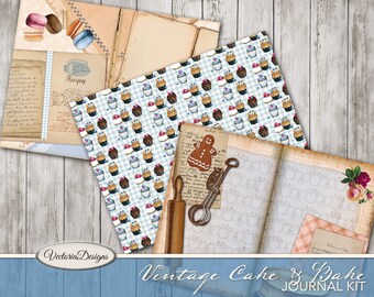 Vintage Cake & Bake Junk Journal Kit, Printable Journal
