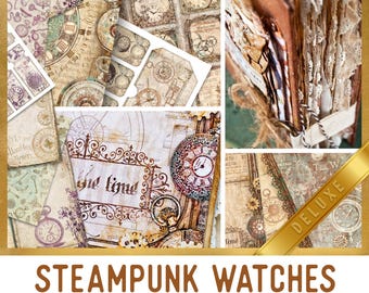 Steampunk Watches DELUXE Crafting Printables Kit, Steampunk Junk Journal, Steampunk Embellishments, Watch Printable, Journal Tutorial 002799
