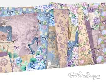 Heavenly Hydrangeas Paper Pack, Floral Paper Pack, Printable Paper Pack, Ephemera Digital Paper, Dried Flowers Paper Pack, Digis 002179