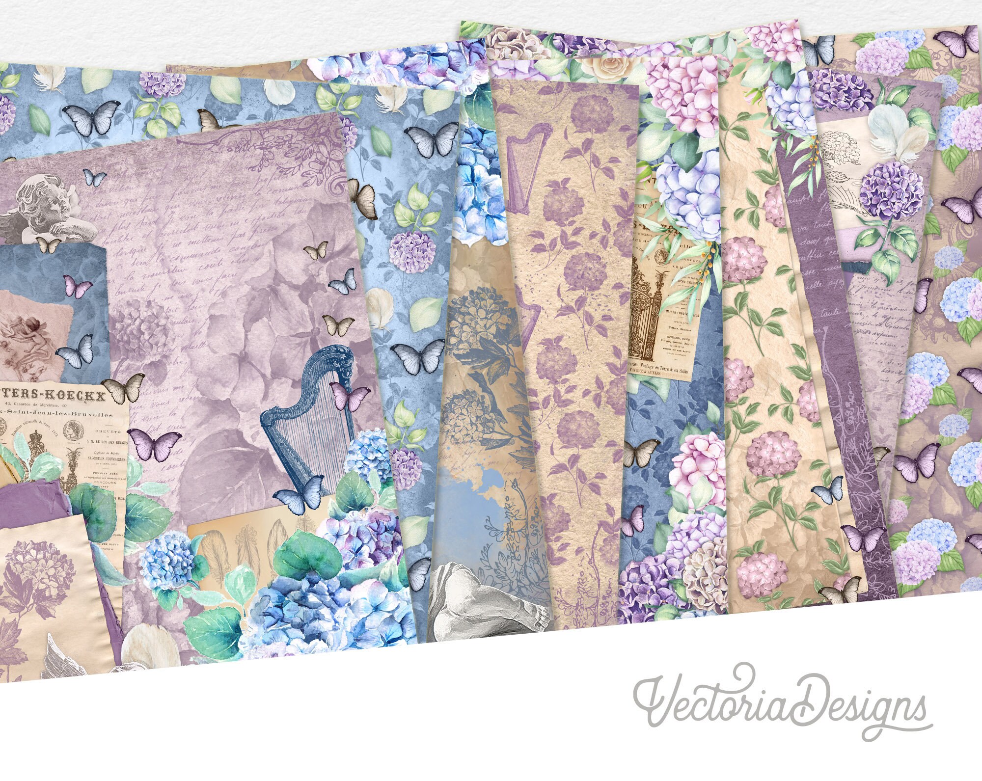 Heavenly Hydrangeas Paper Pack, Floral Paper Pack, Printable Paper Pack ...